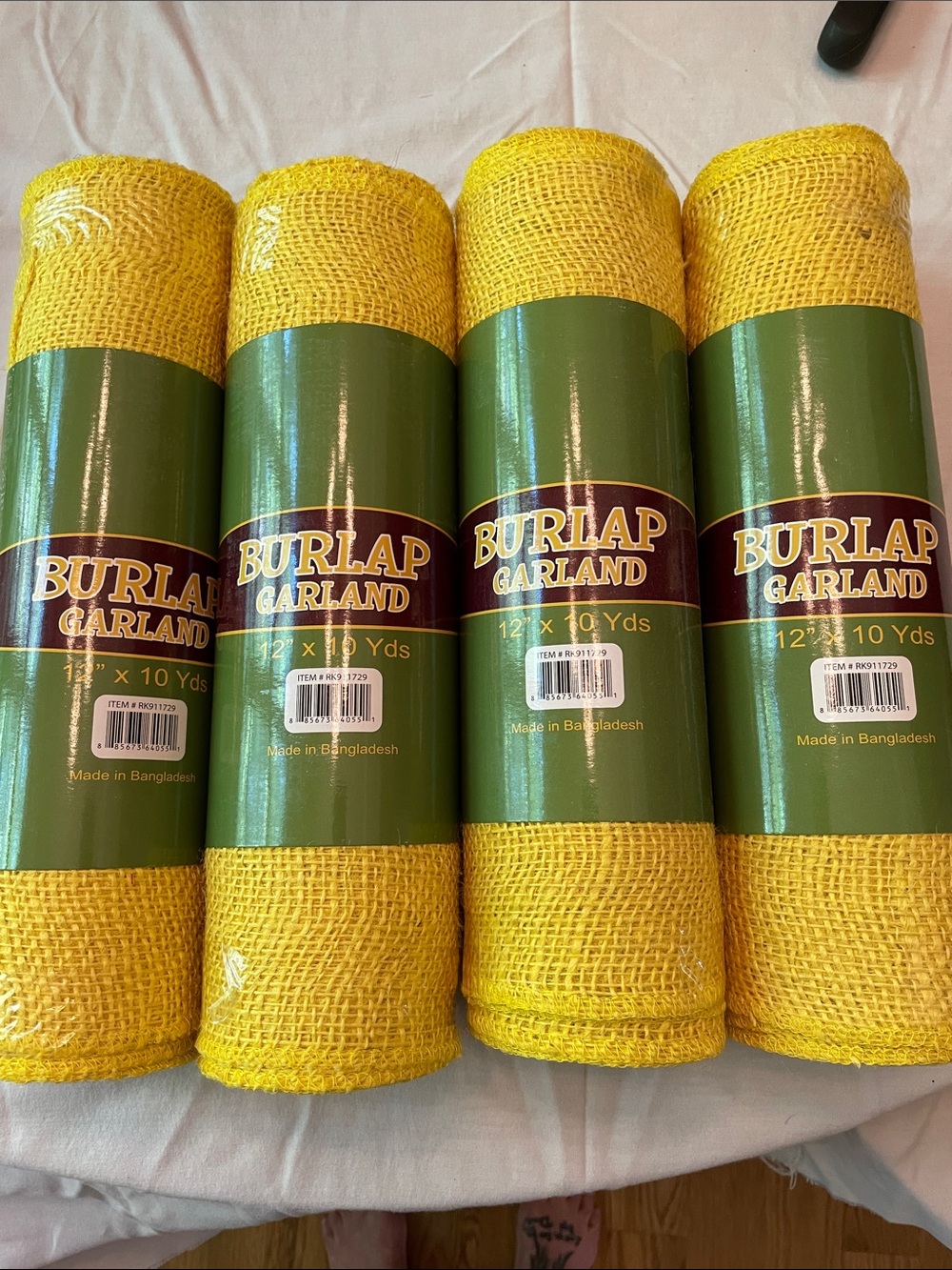 Yellow Burlap 10 yard rolls.  New